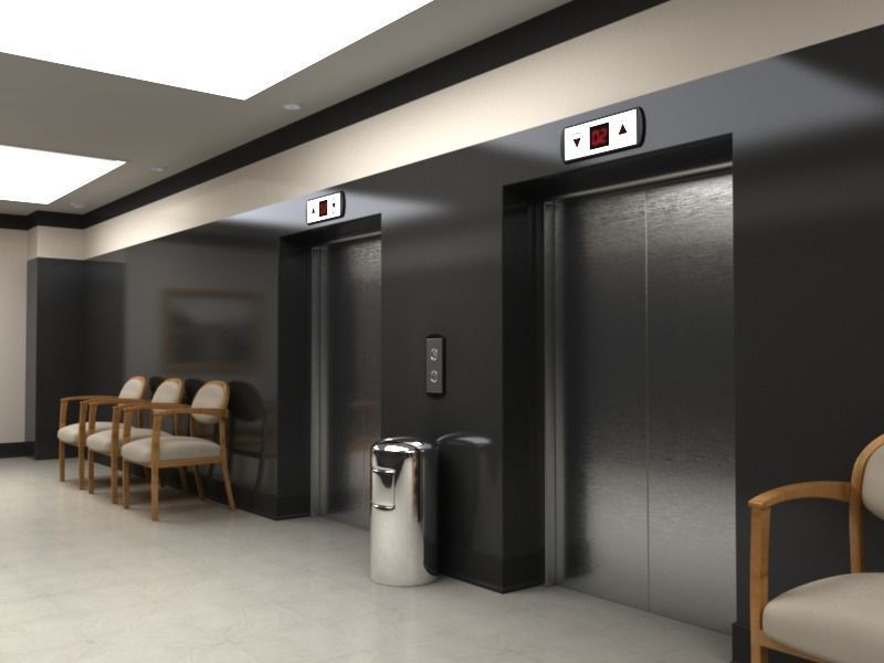 Hallway With Elevators 3D model_11