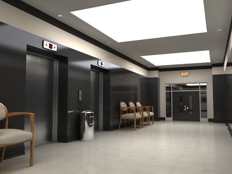 Hallway With Elevators 3D model_13
