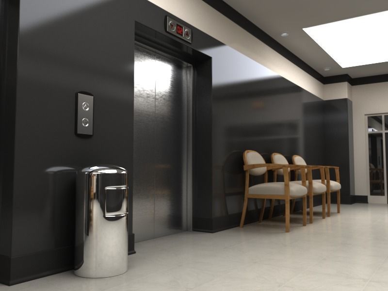Hallway With Elevators 3D model_12