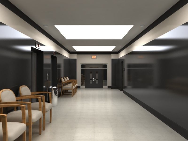 Hallway With Elevators 3D model_2