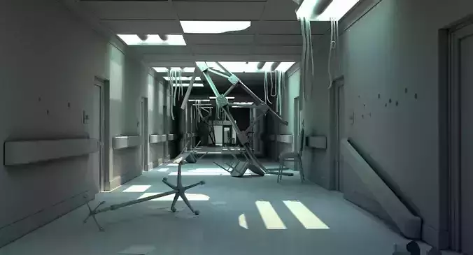 Hallway Damaged White 3D model