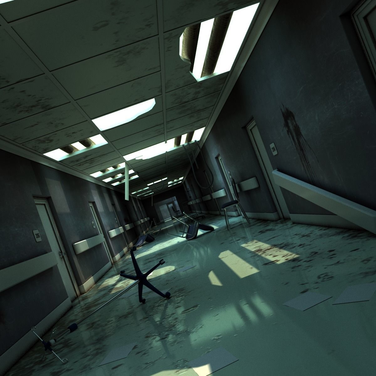 Hallway Damaged 3D model_10