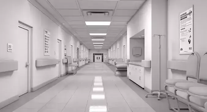 Hospital Hallway 2 MAX White 3D model