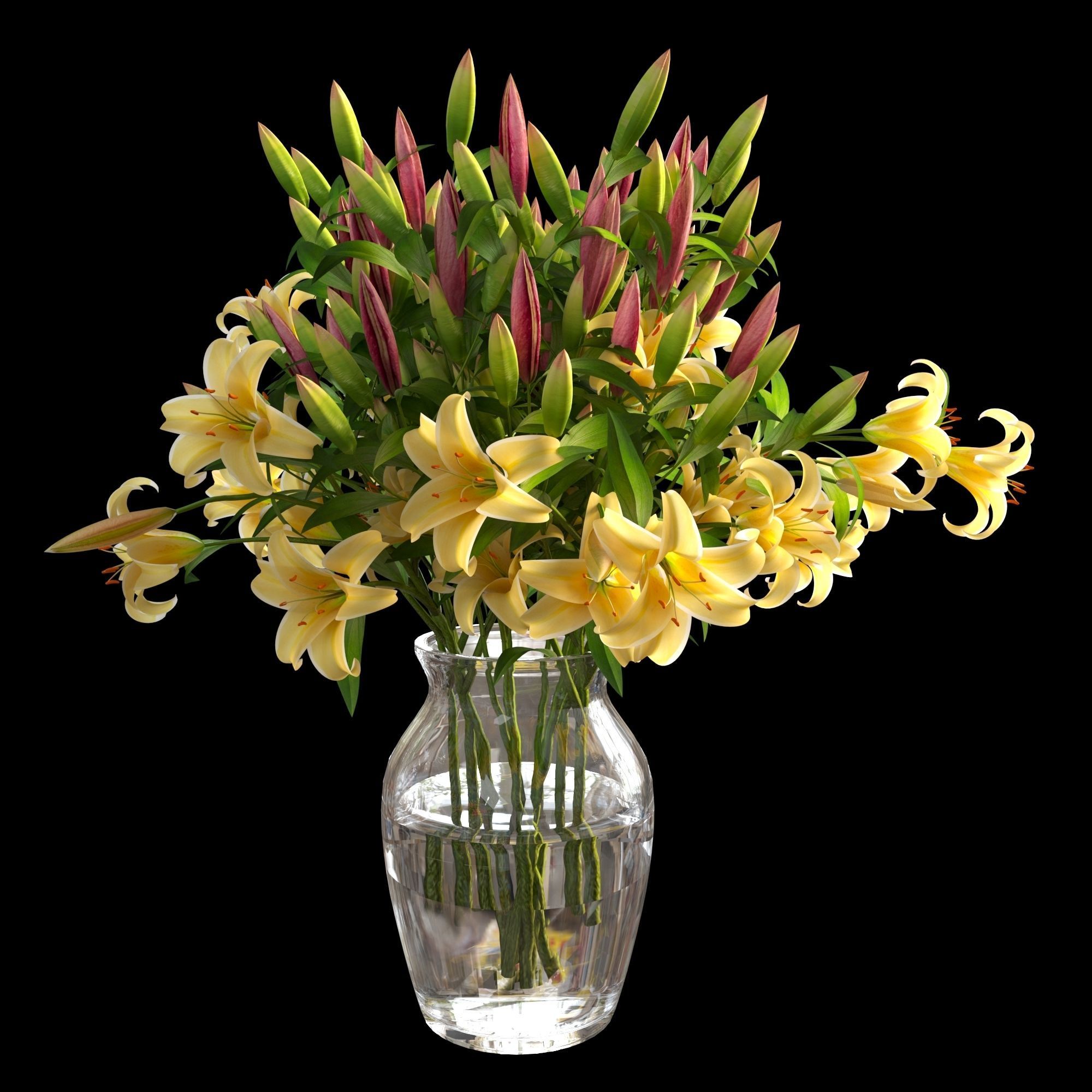 Vase lily set 02 3D model_3