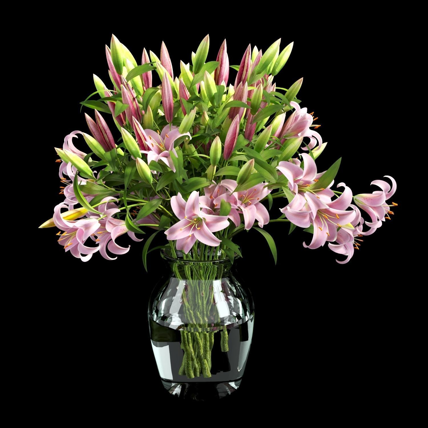 Vase lily set 02 3D model_7