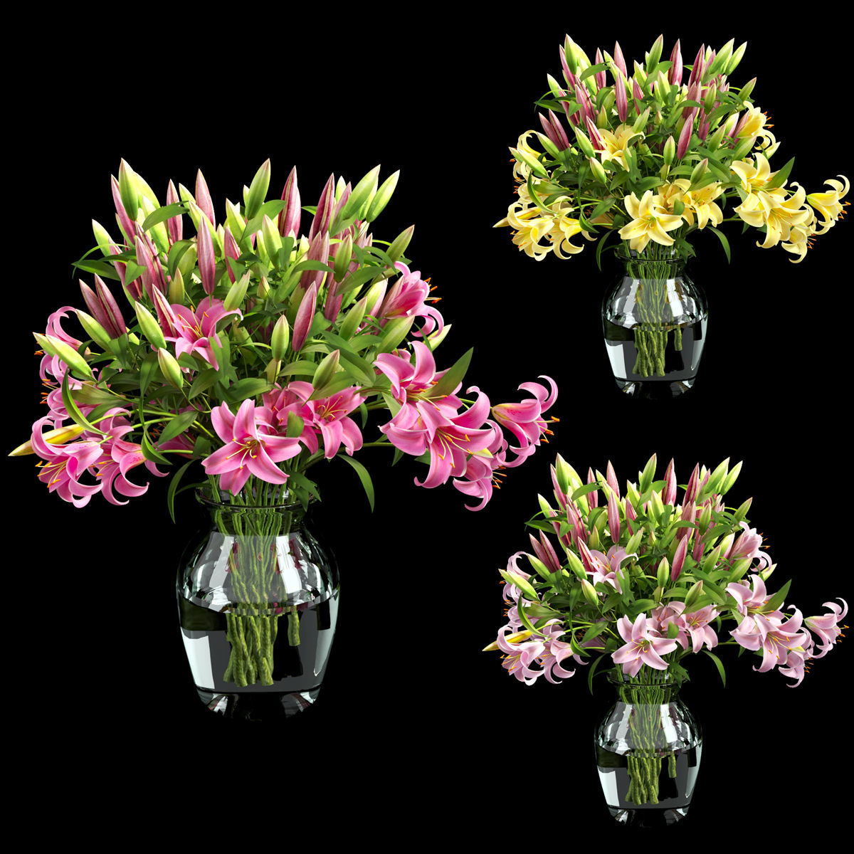 Vase lily set 02 3D model_4