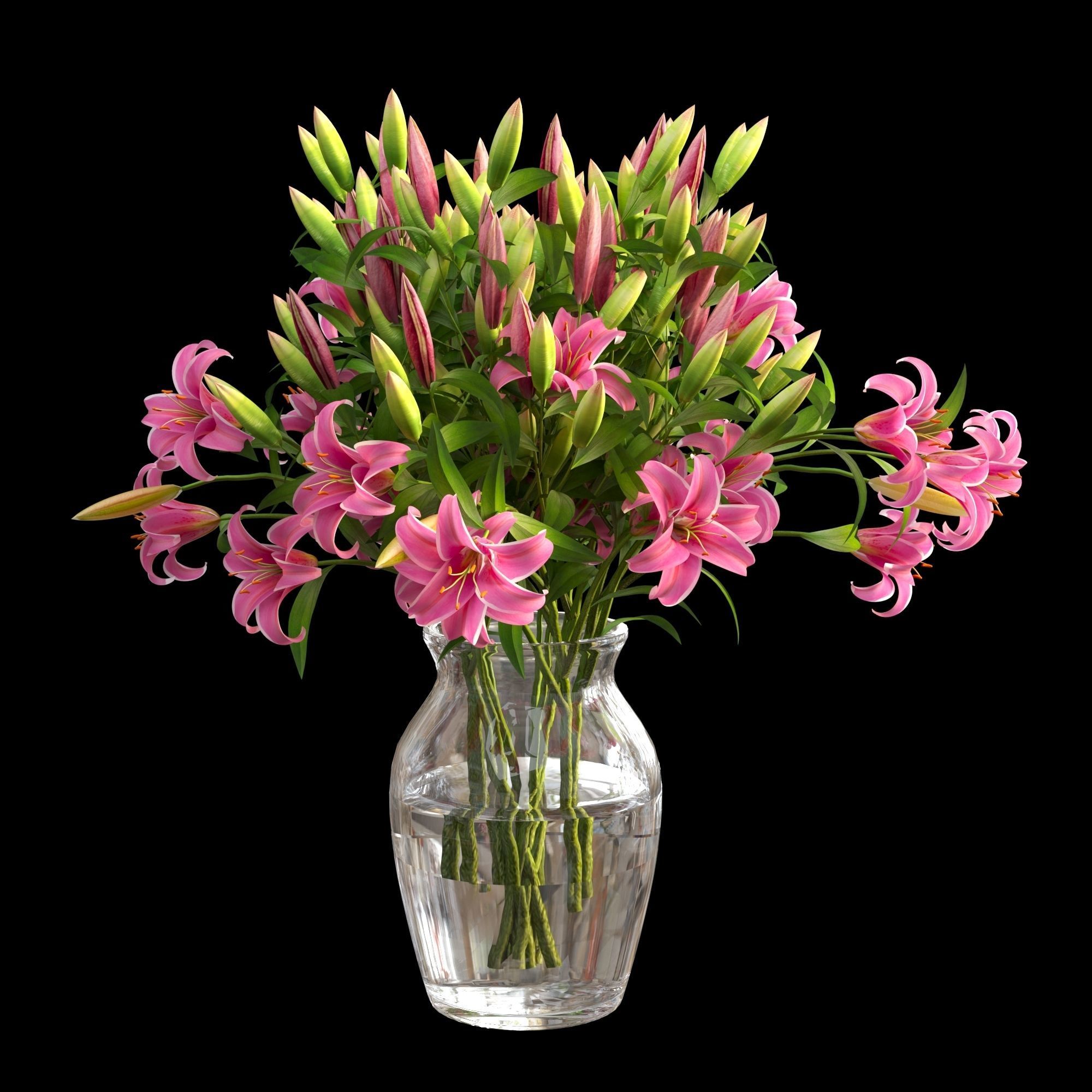 Vase lily set 02 3D model_2
