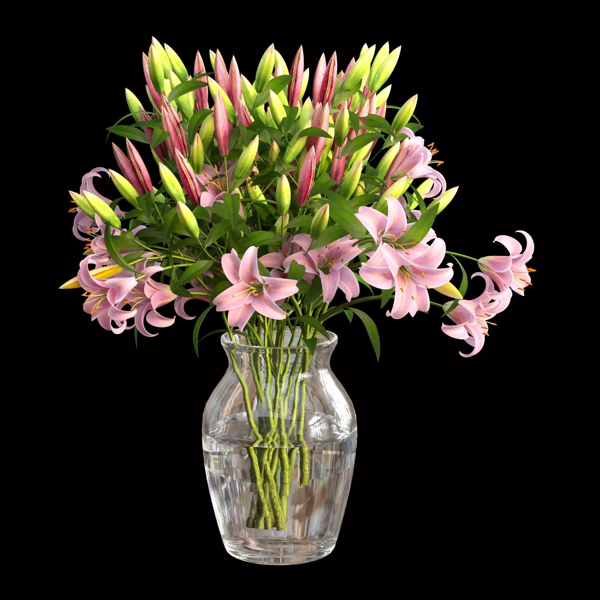 Vase lily set 02 3D model_0