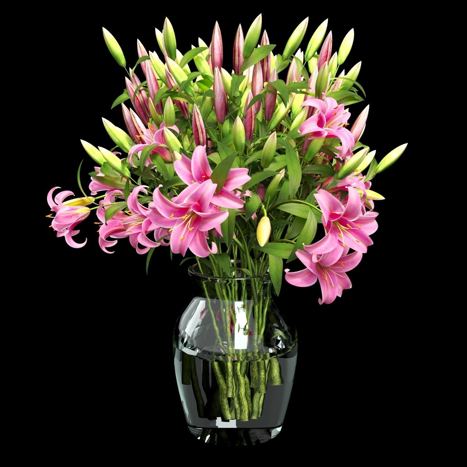 Vase lily set 02 3D model_6