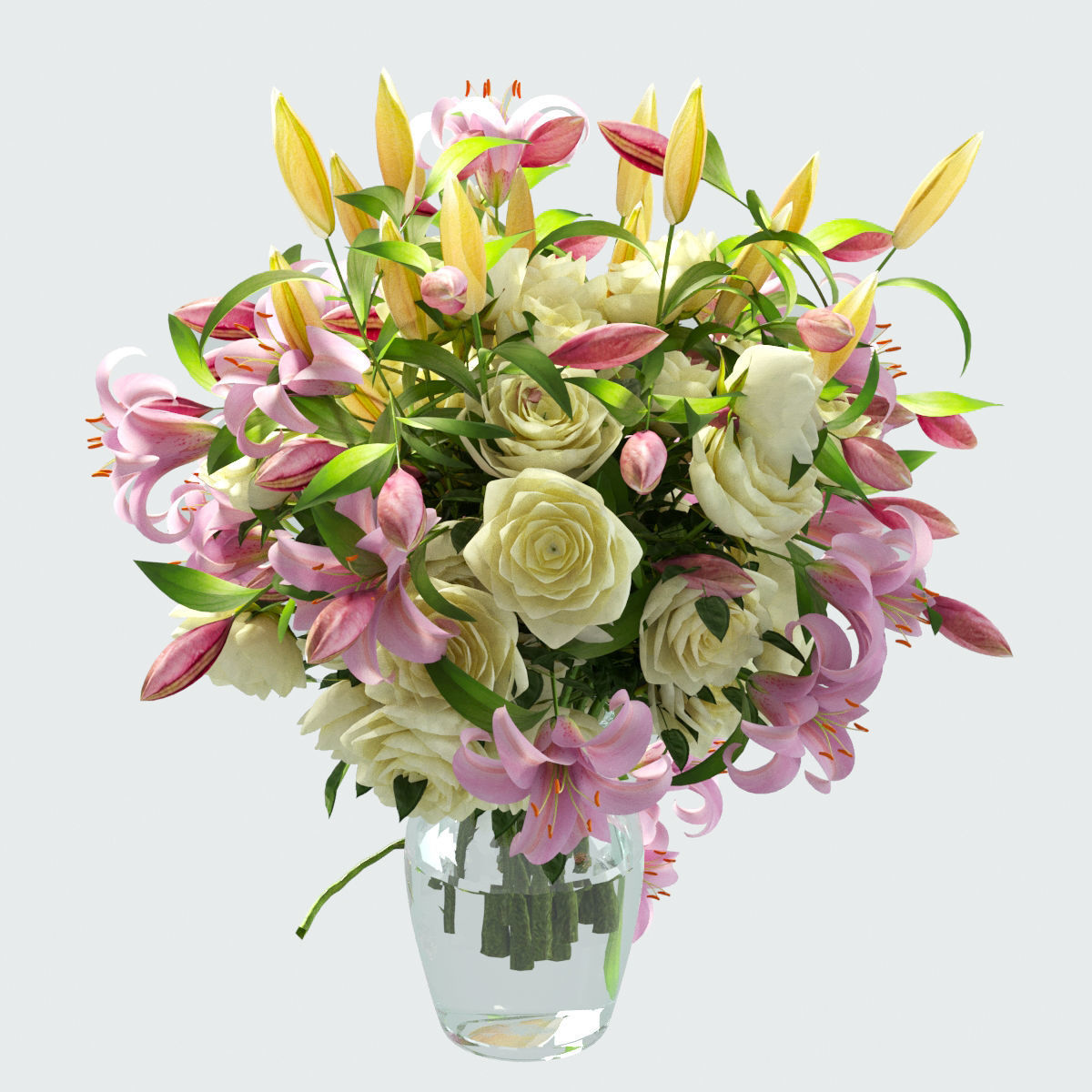 Vase with rose and lily 3D model_4