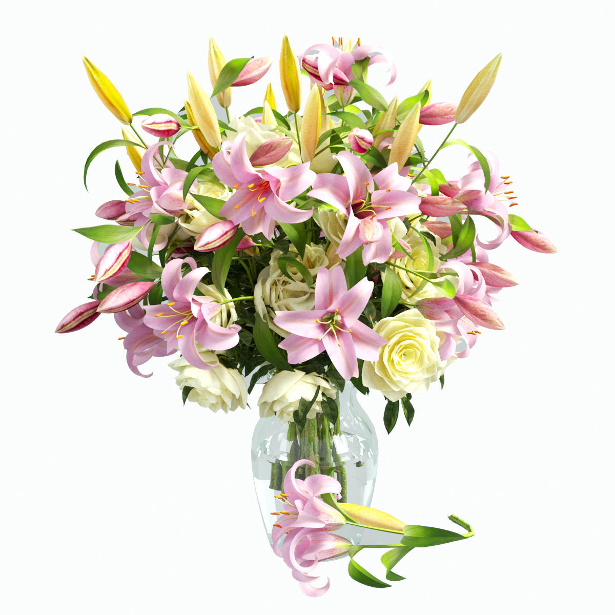 Vase with rose and lily 3D model_2