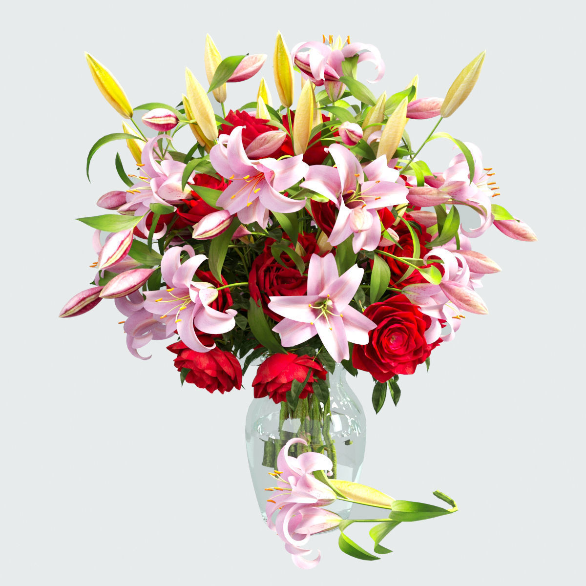 Vase with rose and lily 3D model_6