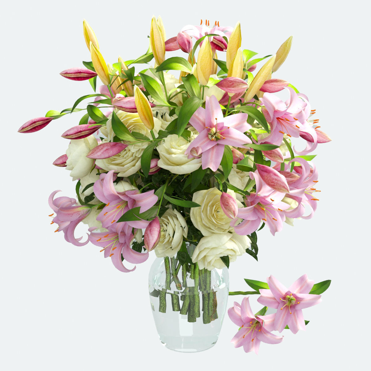 Vase with rose and lily 3D model_7