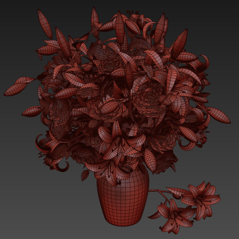 Vase with rose and lily 3D model_15