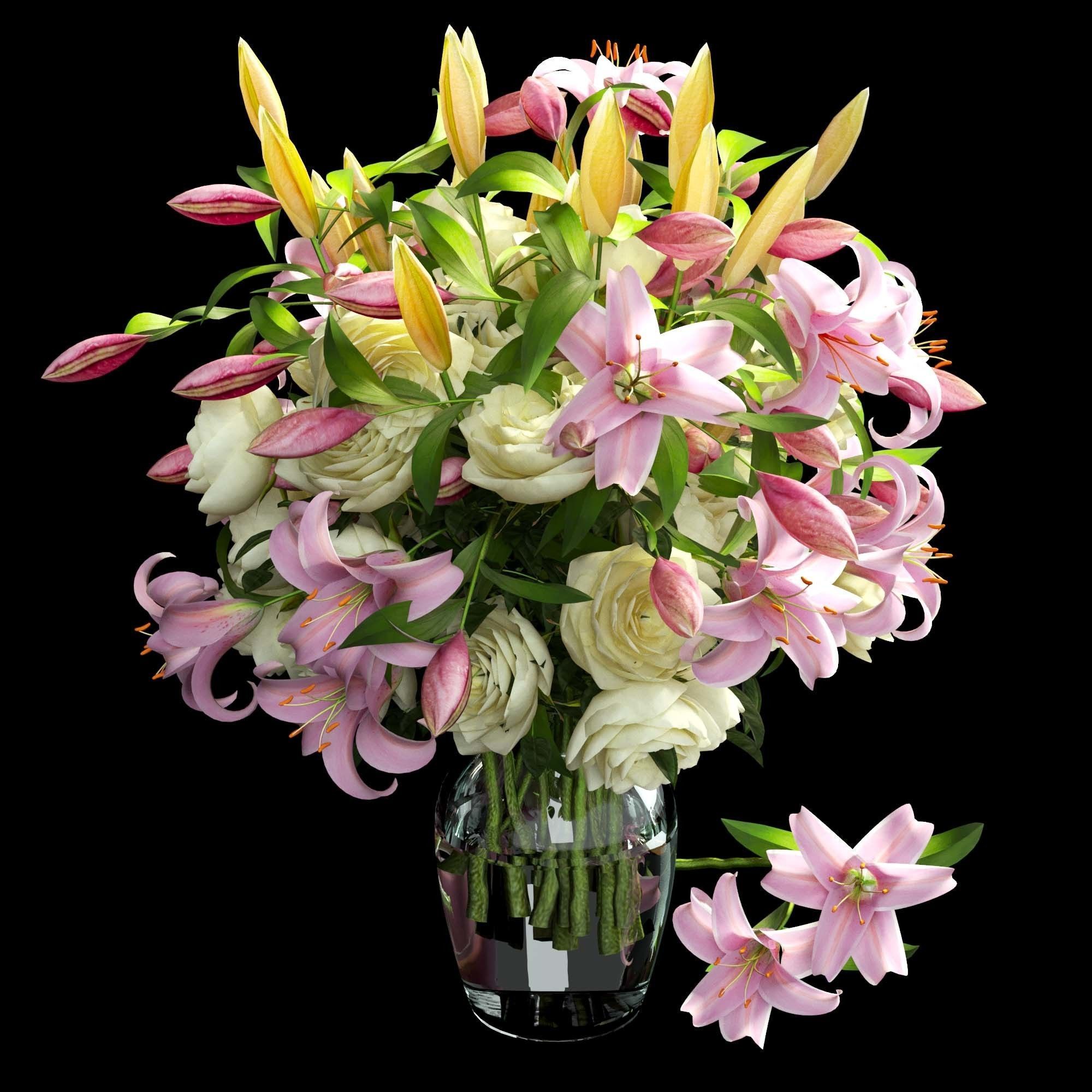 Vase with rose and lily 3D model_13