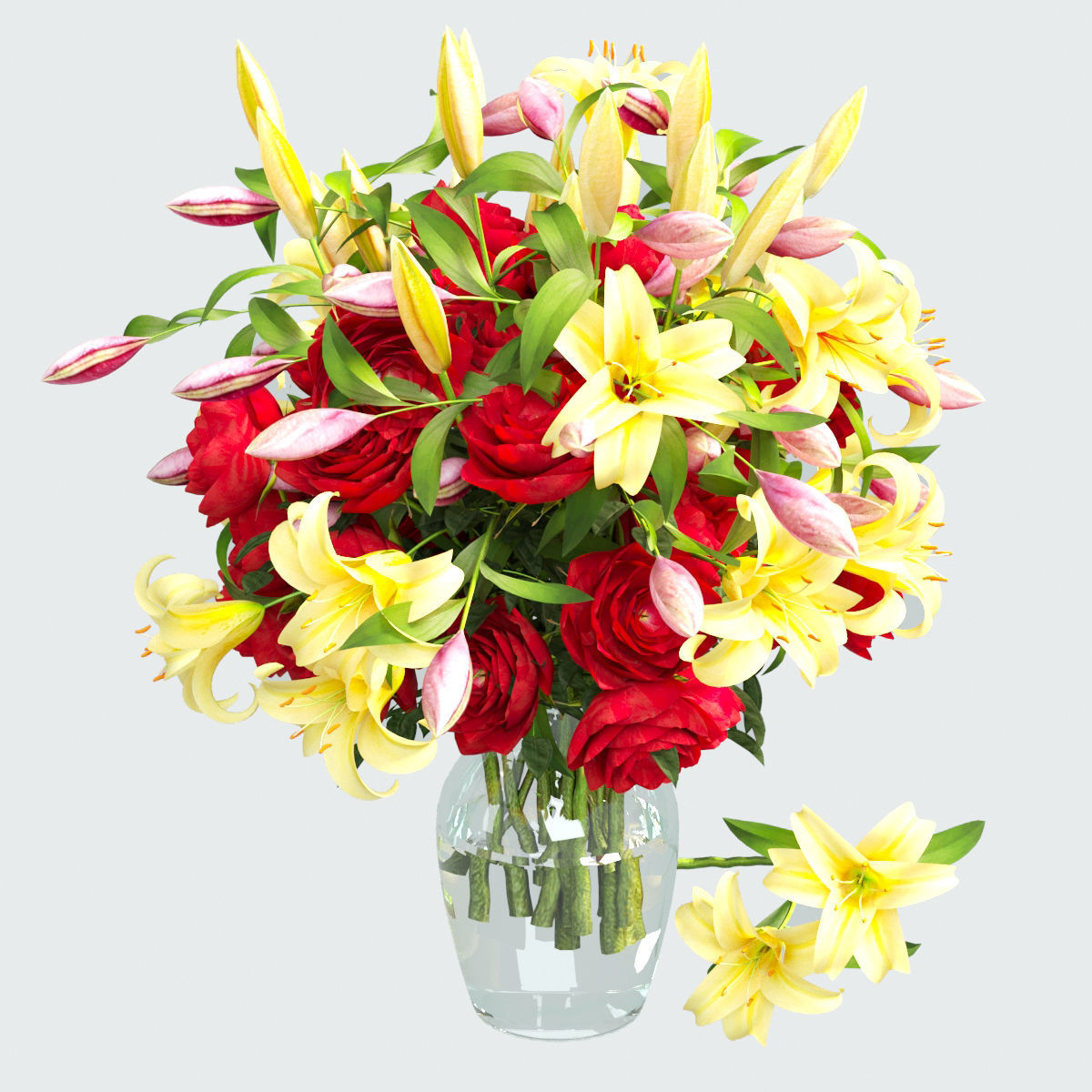 Vase with rose and lily 3D model_9