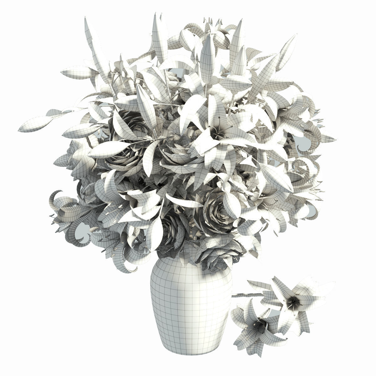 Vase with rose and lily 3D model_11