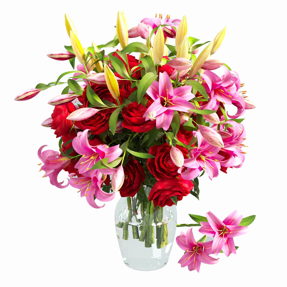 Vase with rose and lily 3D model_8