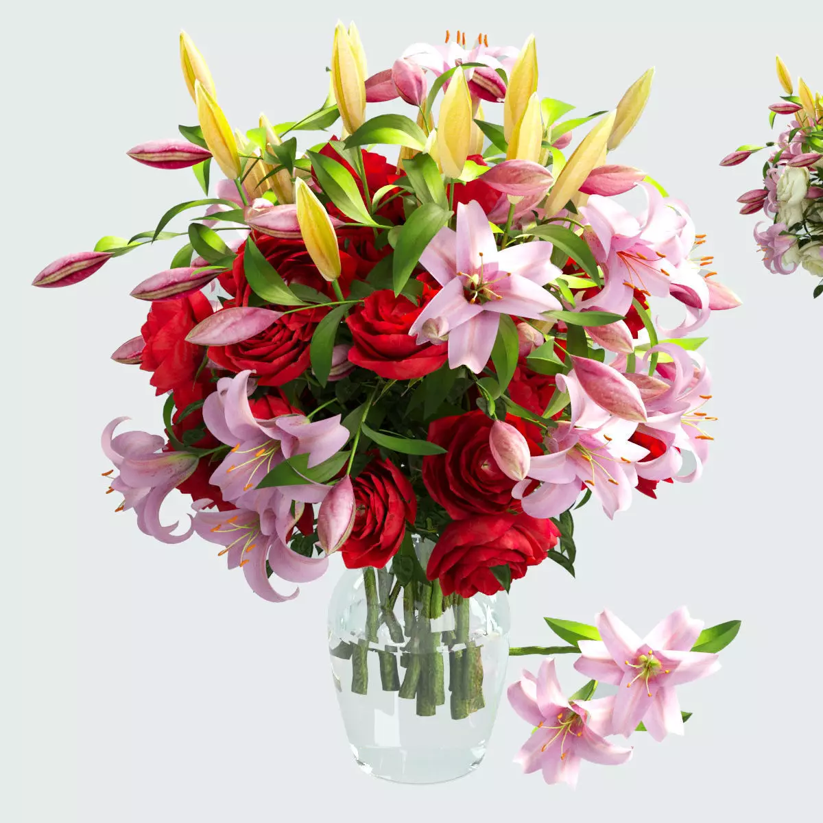 Vase with rose and lily 3D model_0