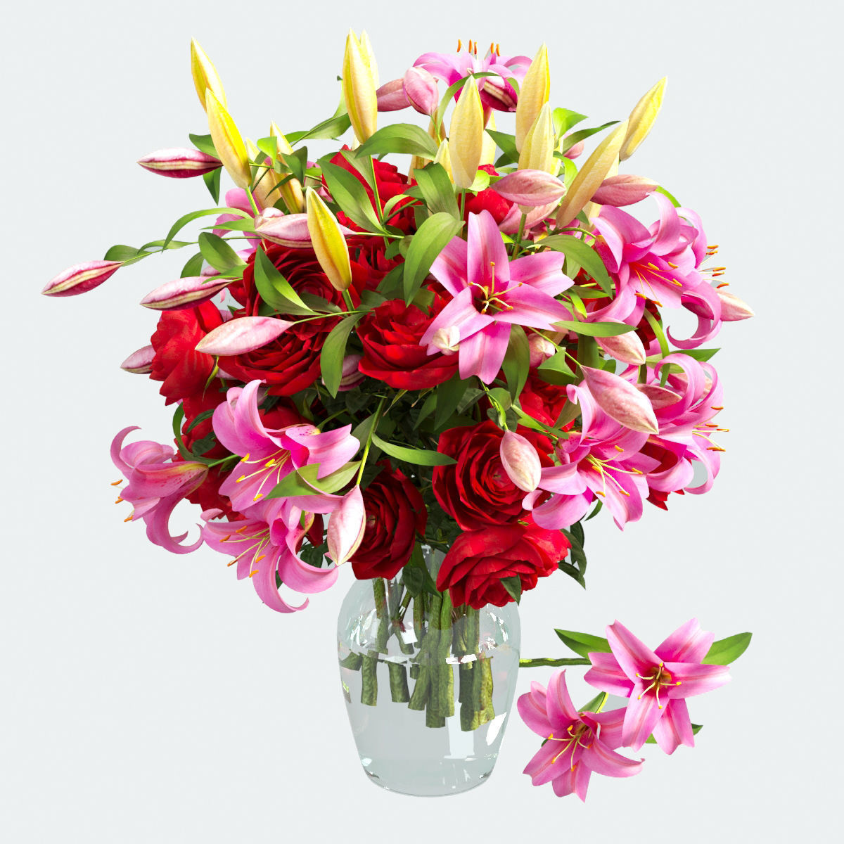 Vase with rose and lily 3D model_10
