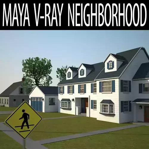 Neighborhood house with tree 3D model