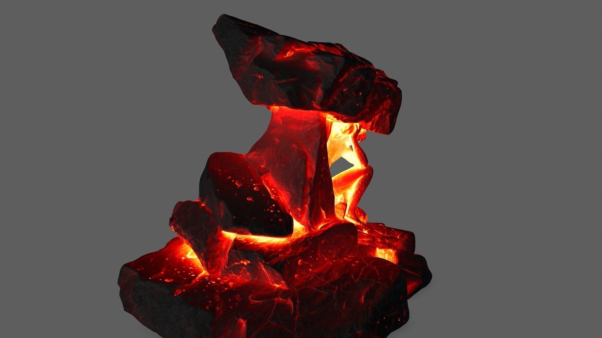Gateway piece of rock with flames Low-poly 3D model_3