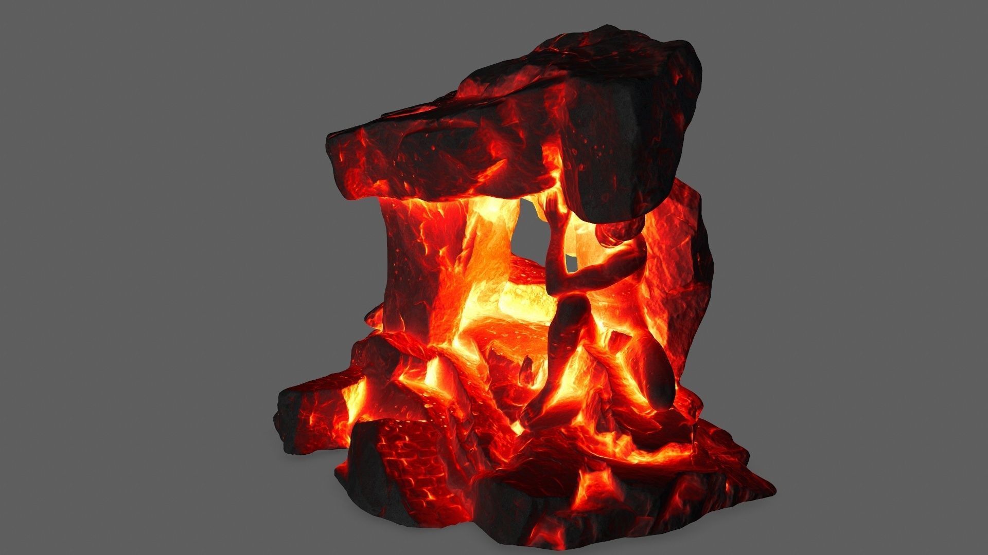 Gateway piece of rock with flames Low-poly 3D model_11