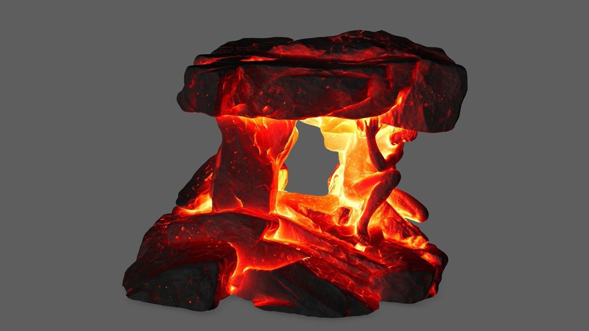 Gateway piece of rock with flames Low-poly 3D model_4