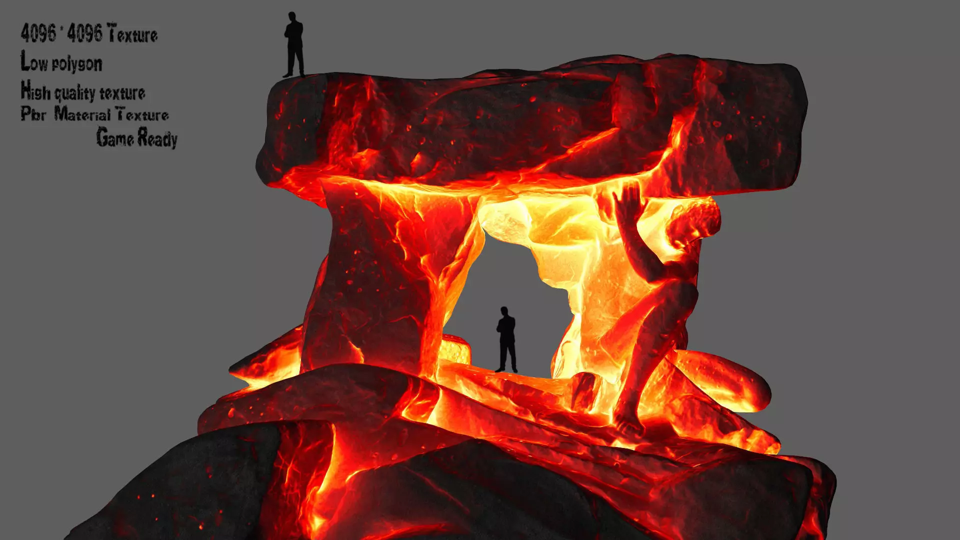 Gateway piece of rock with flames Low-poly 3D model_0
