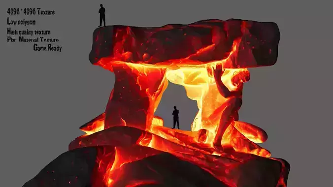 Gateway piece of rock with flames Low-poly 3D model