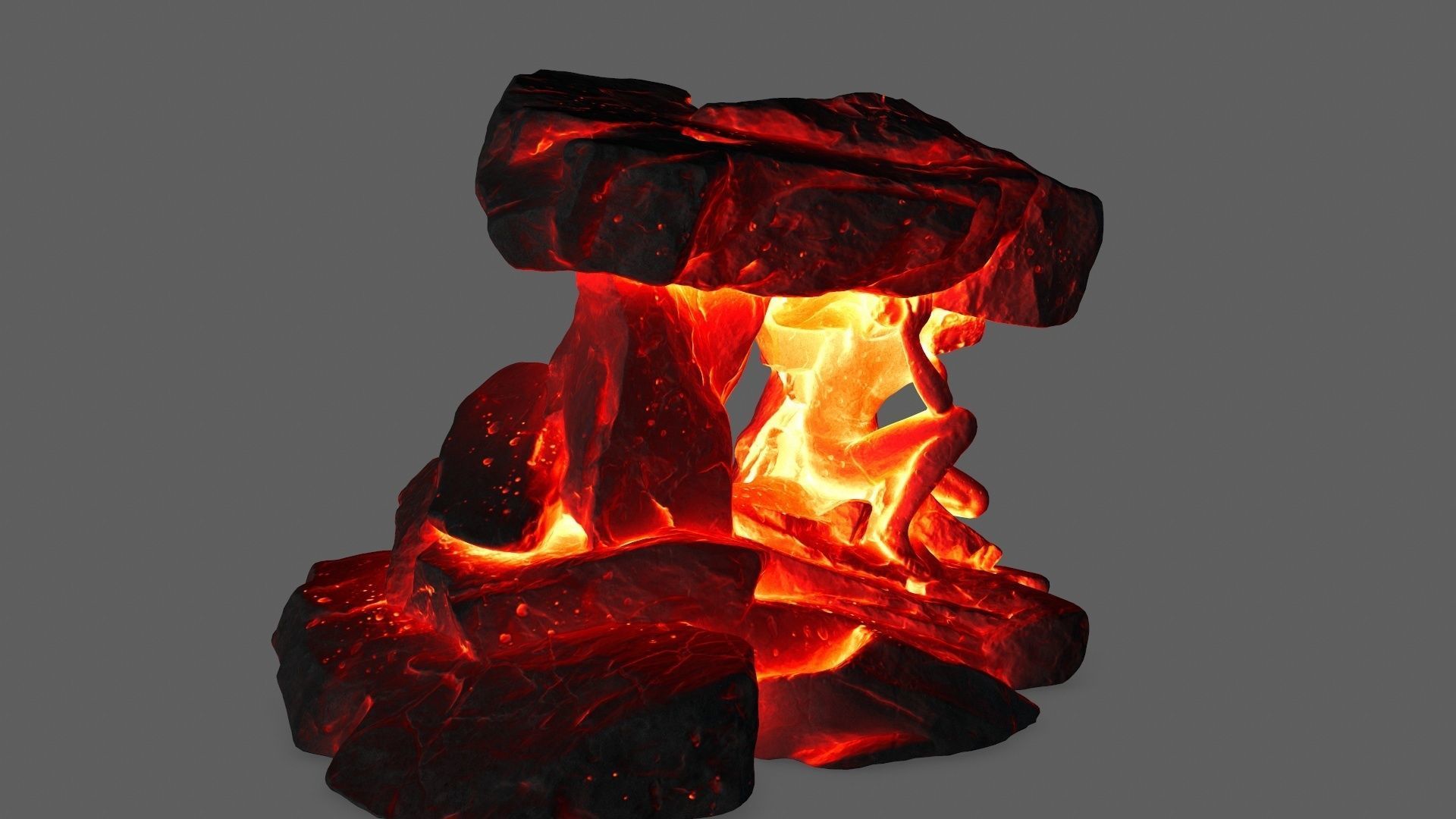 Gateway piece of rock with flames Low-poly 3D model_2