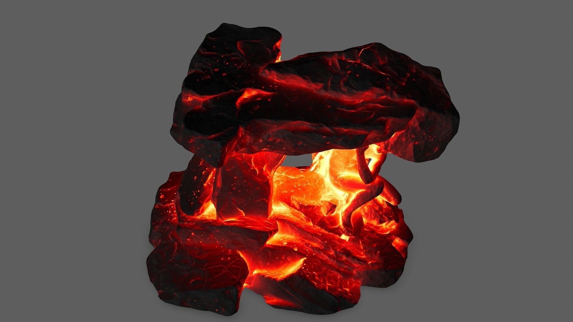 Gateway piece of rock with flames Low-poly 3D model_12