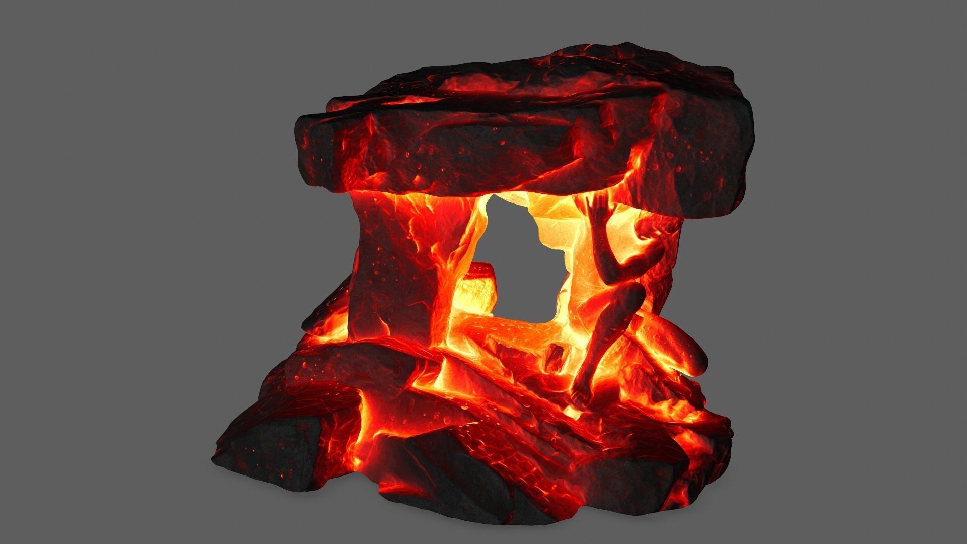 Gateway piece of rock with flames Low-poly 3D model_10