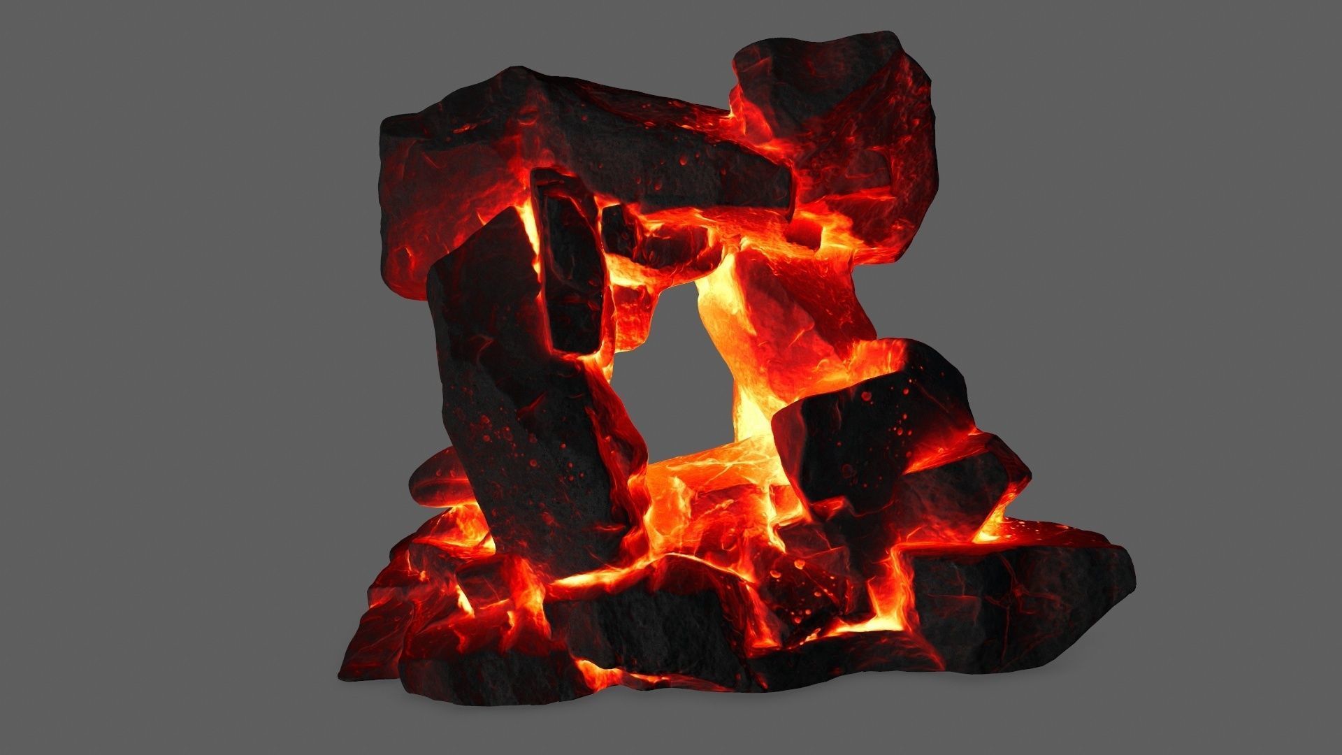 Gateway piece of rock with flames Low-poly 3D model_7