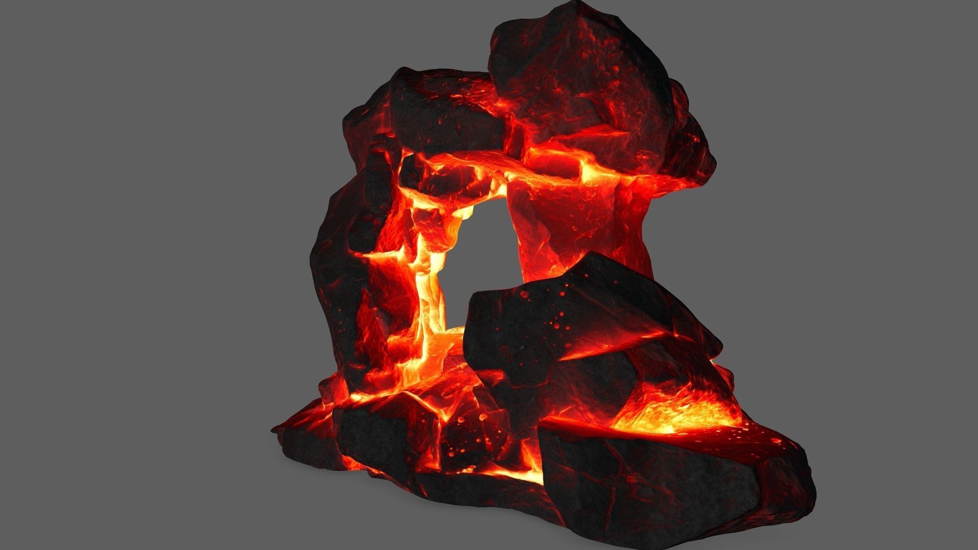 Gateway piece of rock with flames Low-poly 3D model_6