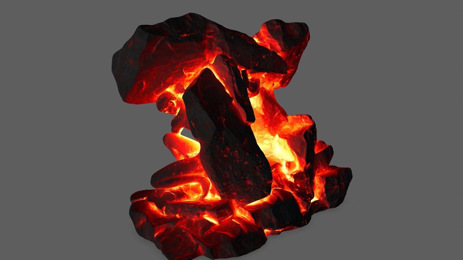 Gateway piece of rock with flames Low-poly 3D model_8