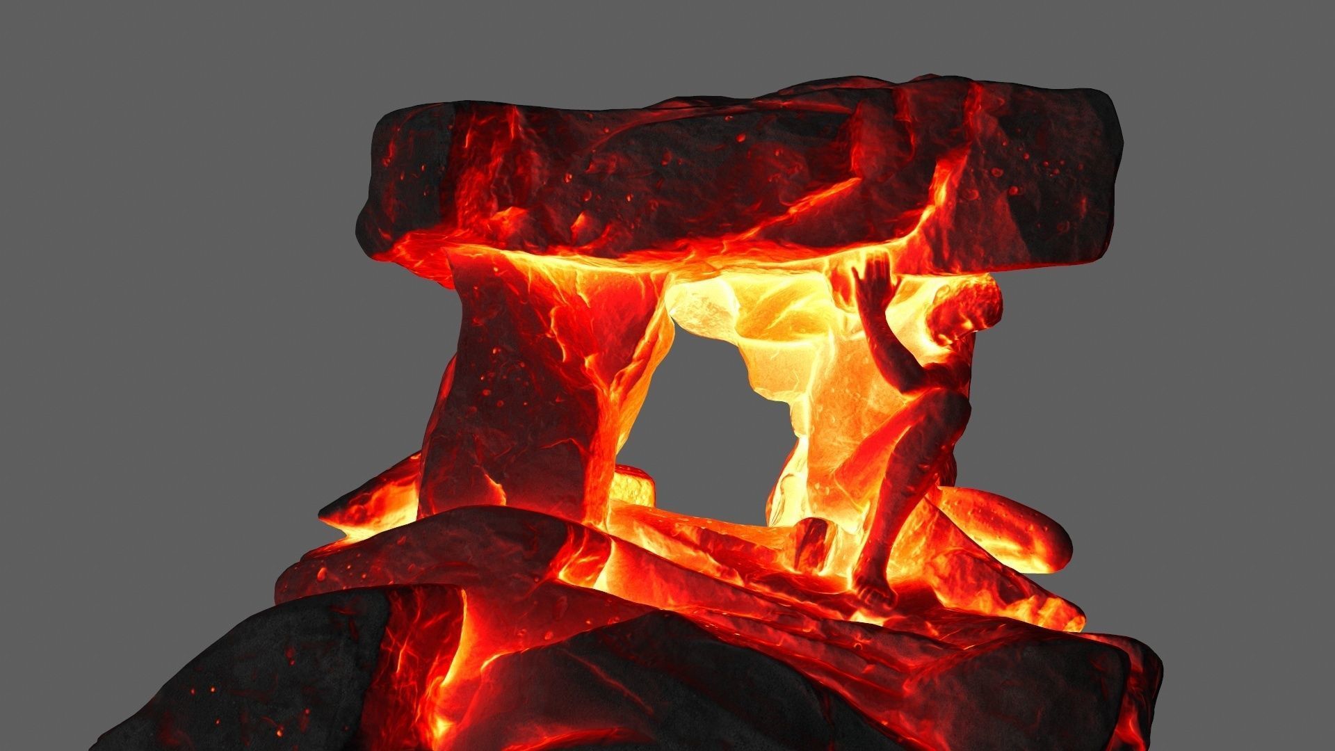 Gateway piece of rock with flames Low-poly 3D model_1