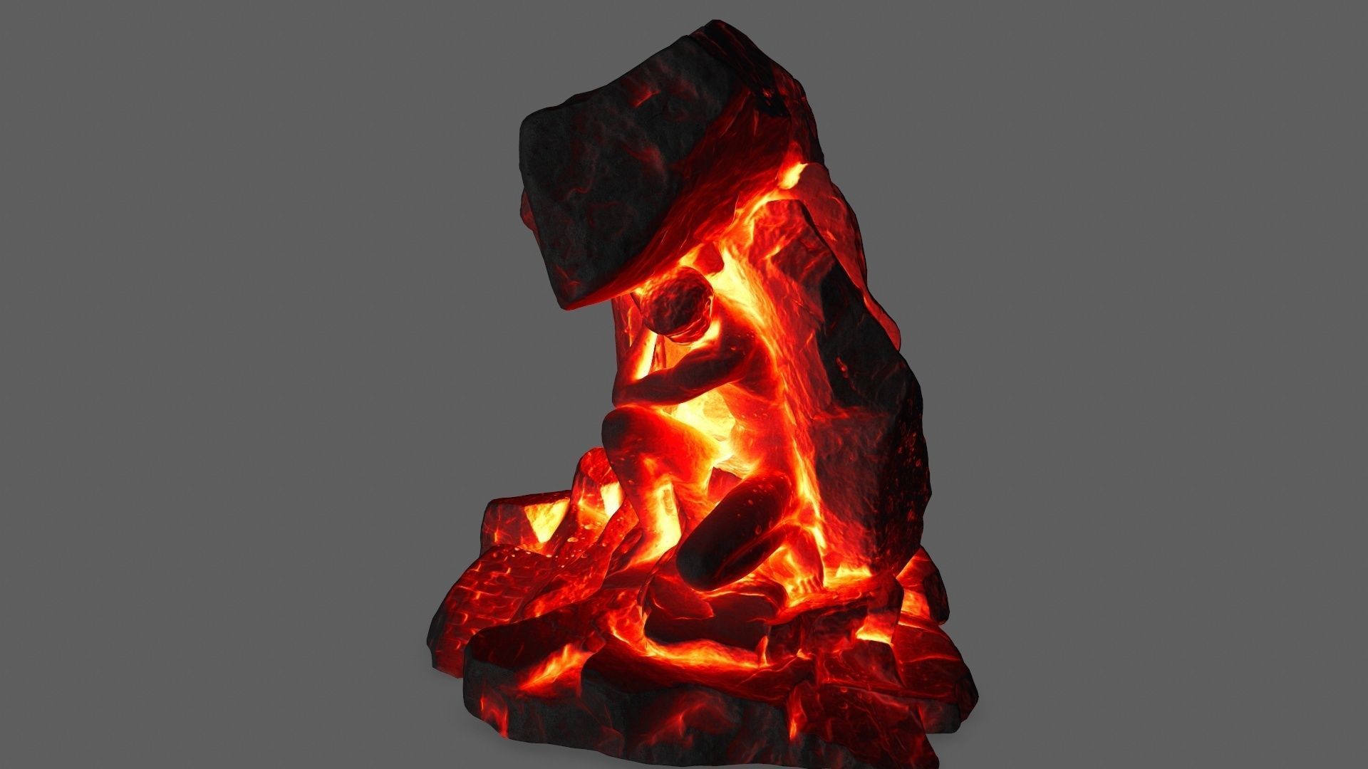 Gateway piece of rock with flames Low-poly 3D model_9