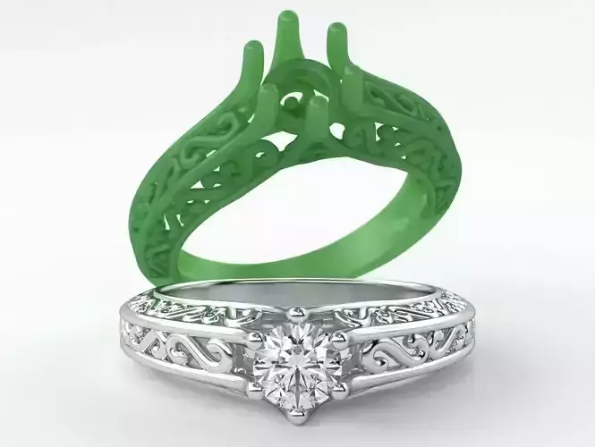 Pink Gold Filigree Round Diamond Engagement 