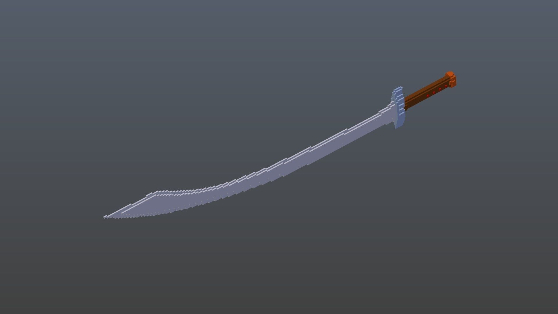 Curved sword voxel 3D model_7