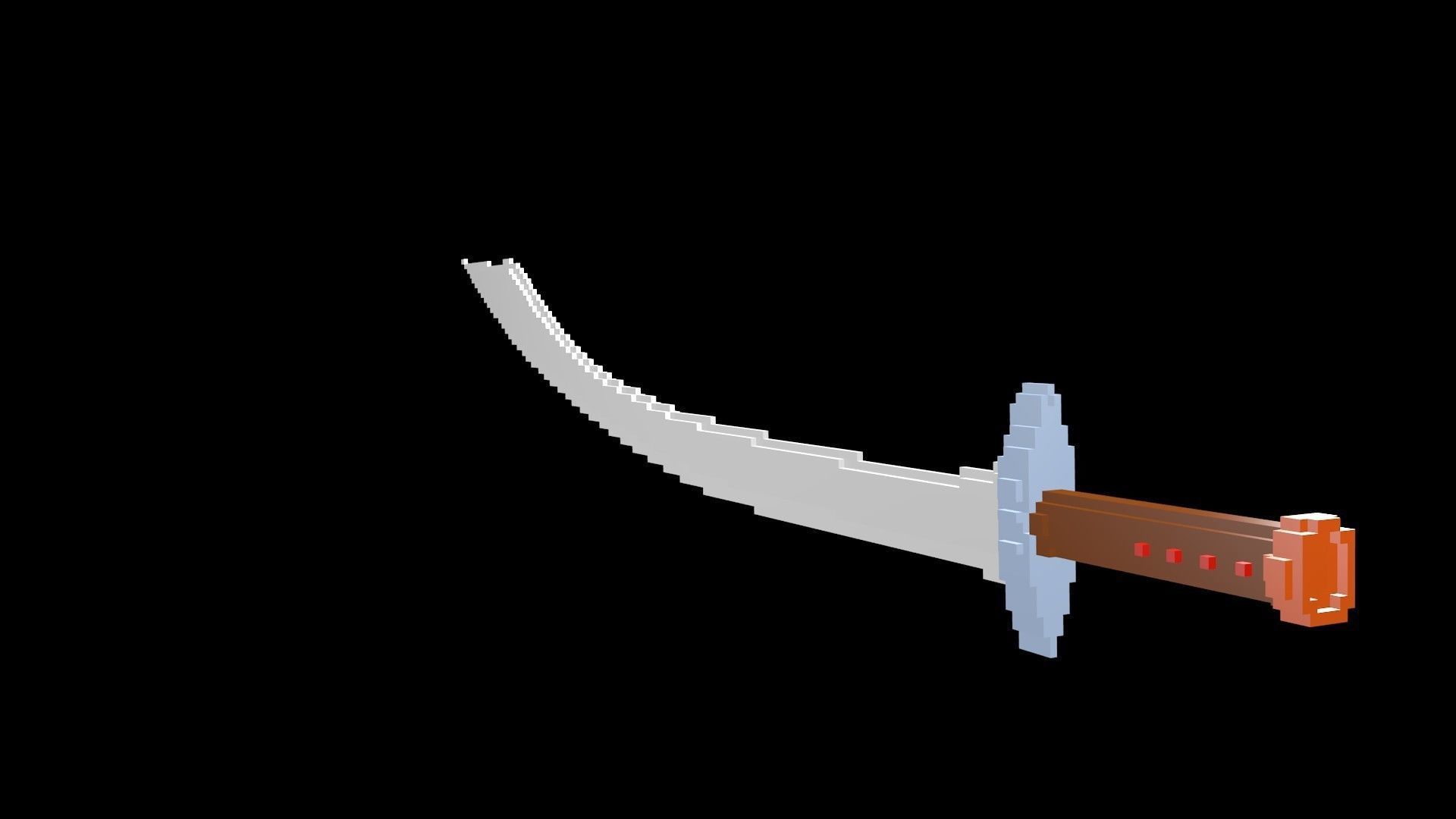 Curved sword voxel 3D model_5