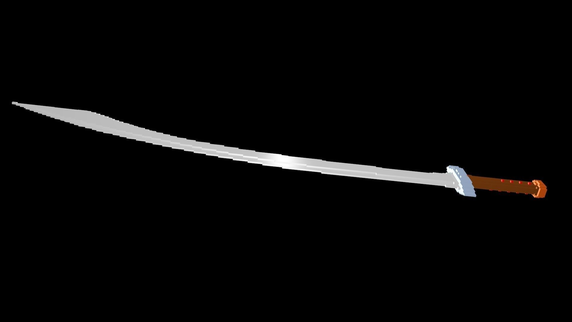 Curved sword voxel 3D model_3