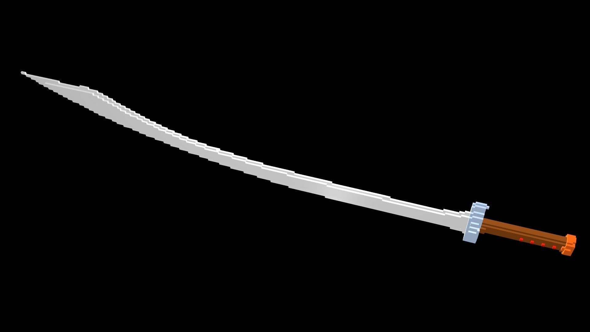 Curved sword voxel 3D model_4