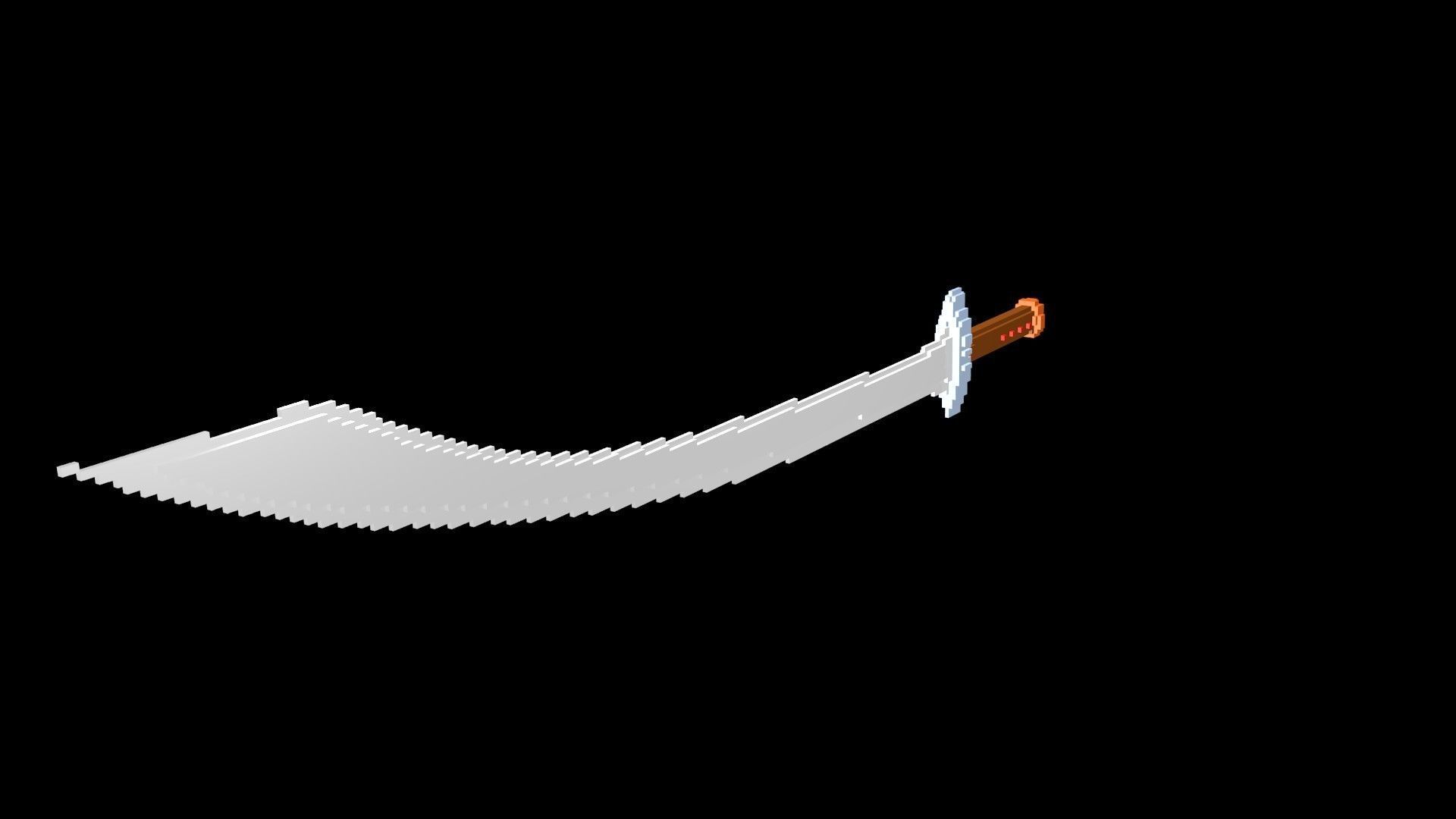 Curved sword voxel 3D model_1