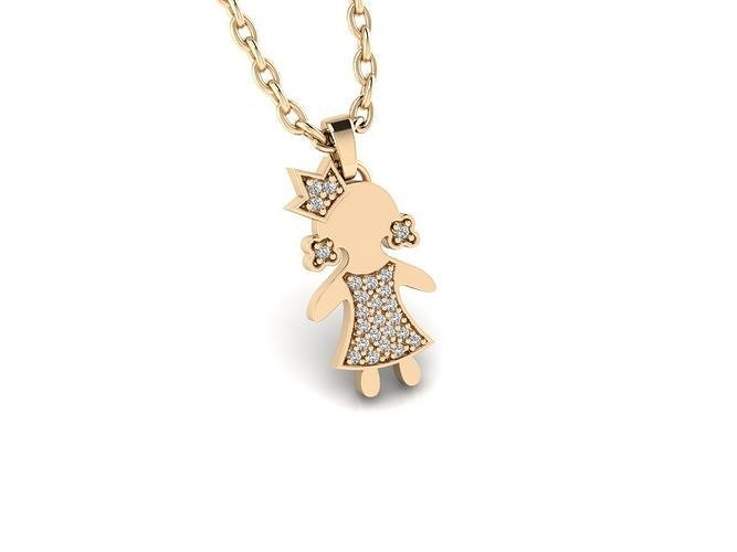 Pendant 1 girl gold with diamonds 3D print model