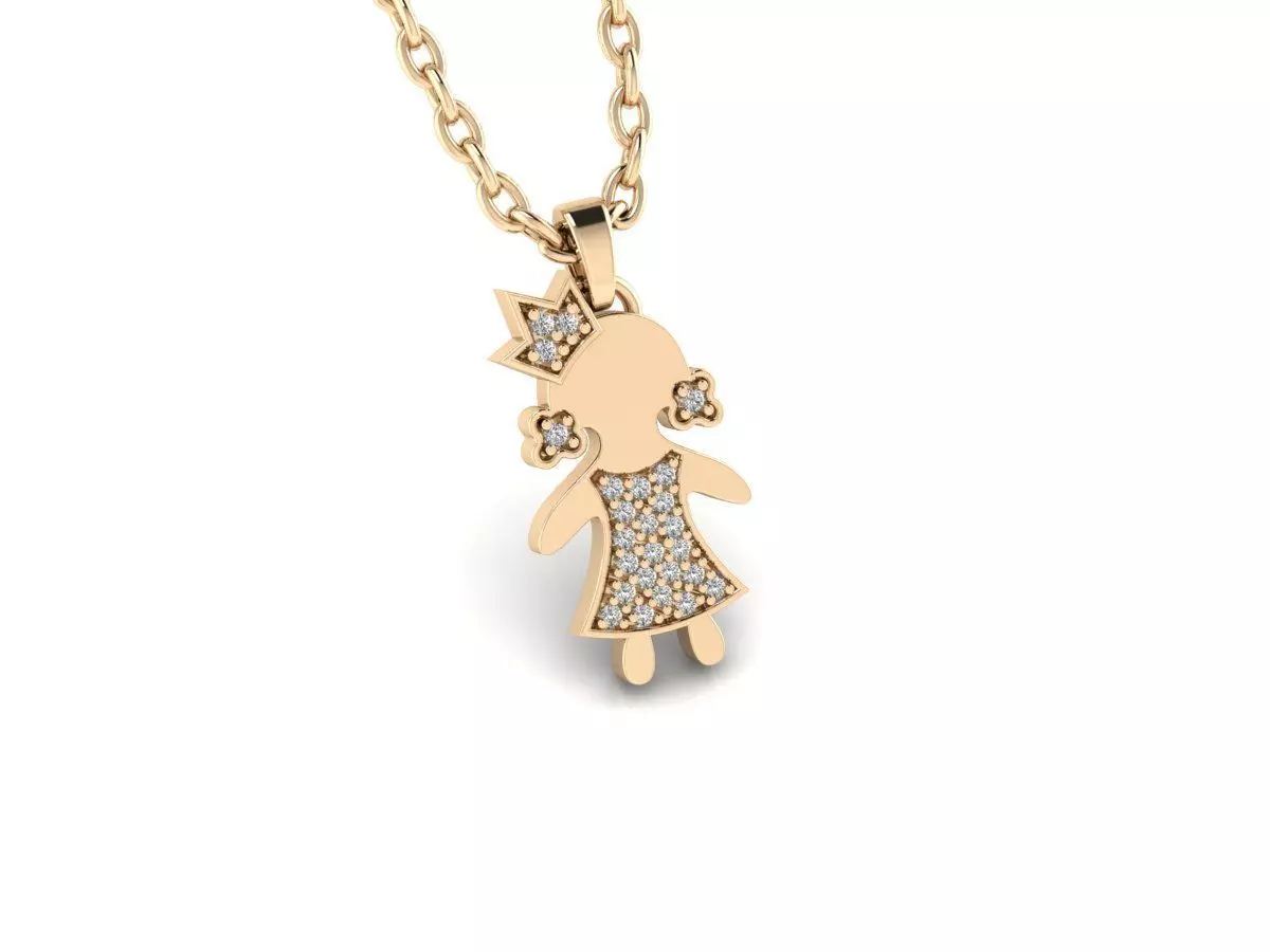 Pendant 1 girl gold with diamonds 3D print model