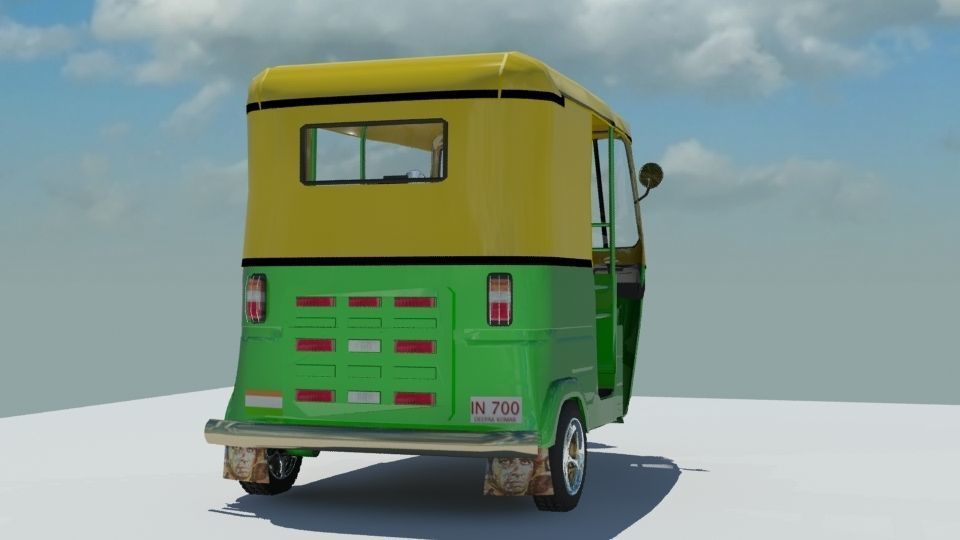 Indian auto Rickshaw Green 3D model_4