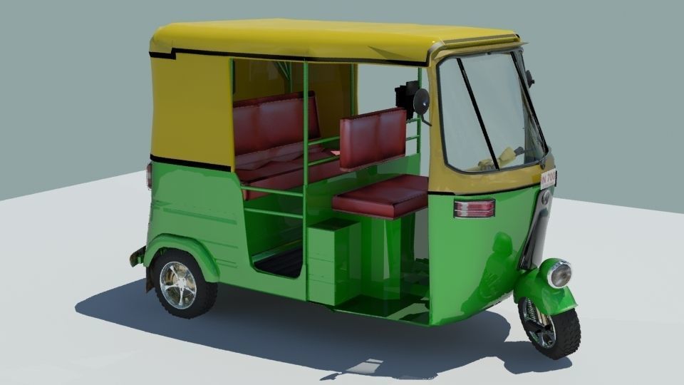 Indian auto Rickshaw Green 3D model_7