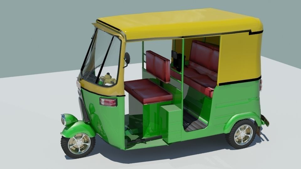 Indian auto Rickshaw Green 3D model_1