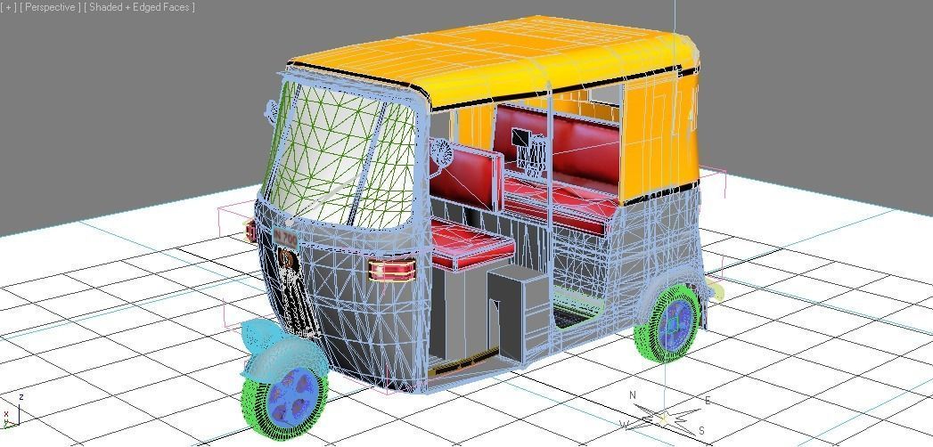 Indian auto Rickshaw Green 3D model_9